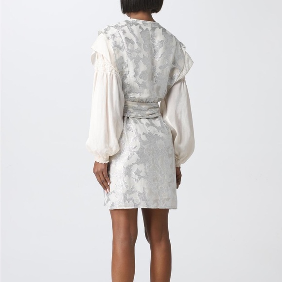 IRO ivory long sleeve dress with silver metallic embroidery - FR 42 (US 10) - Picture 2 of 8